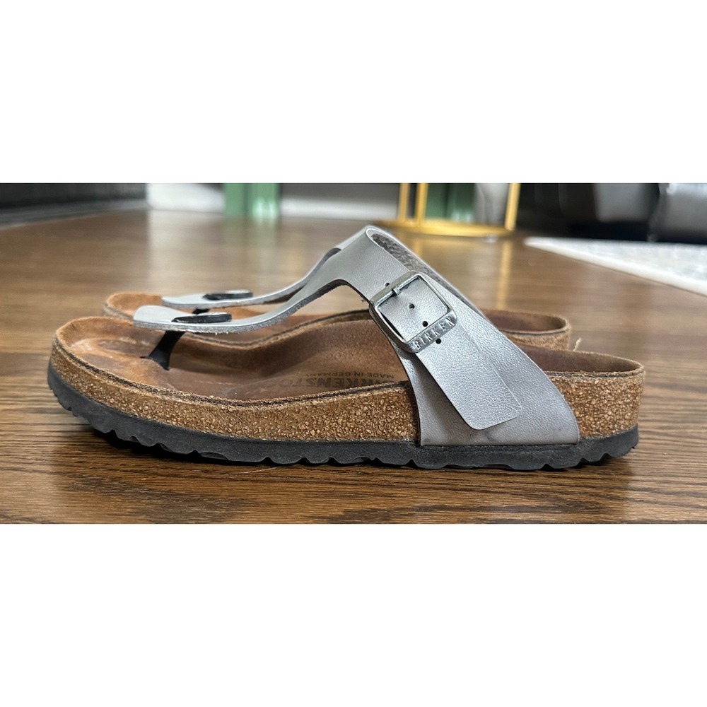 Birkenstock Gizeh Women 37 Silver Metallic Thong Sandal Comfort Cork Boho Summer